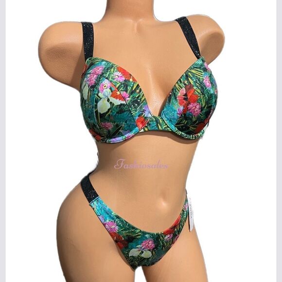 Victorias Secret Swim Set Shine Strap Sexy Tee Push Up Bikini Top & bottom - Picture 3 of 4